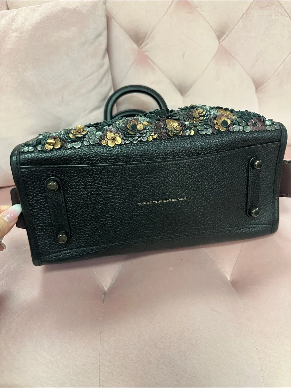 Coach Black Sequin Floral Satchel